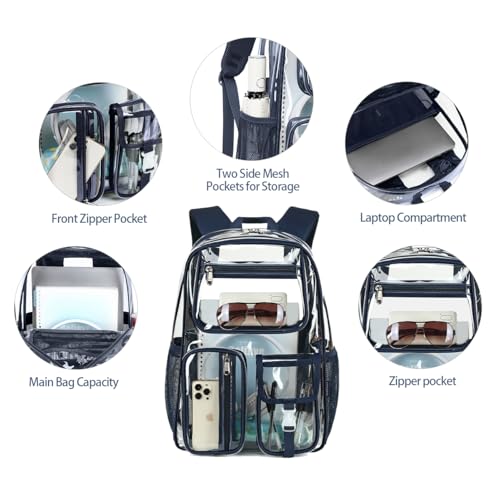 Image of Cusangel Clear Blue Backpack for School, Heavy Duty Backpack for Men,transparent BookBag,16inch TPU Large Capacity See Through plastic bag for Sport Events,Travel,Work