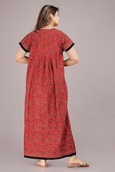 Image of OFEEFAN Cotton Nighty for Women - Pack of 2 Printed Maxi Gowns, Ankle-Length Night Dresses, Soft & Breathable Sleepwear - Free Size
