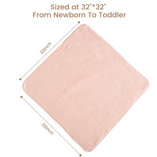 Image of david's kids 2 Pack Baby Hooded Towels, Large 32 inchx32 inch, 6 Layer 100% Muslin Cotton Absorbent Girl Bath Towel for Newborn, Infant and Toddler. Soft and Breathable Baby Essentials, Pink Floral&Rose