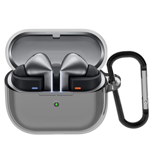 Image of Sounce Earphone Case Cover for Samsung Galaxy Buds 3 Pro and Galaxy Buds 3 TWS Soft Silicone Skin Case Cover Shock Absorbing Protective Case with Keychain [Front LED Visible] - Transparent