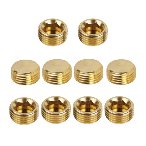 10 Pcs 3/8 NPT Male Pipe Plug Set Brass Hex Counter Sunk Plugs for Closing the End of Pipe
