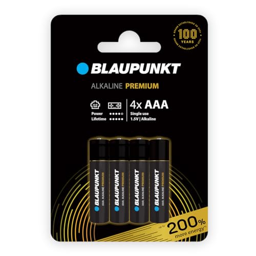 BLAUPUNKT Premium AAA Alkalibatterien Packung mit 4, am besten für Gamecontroller und Spielsachen, LR03BPR/4CP