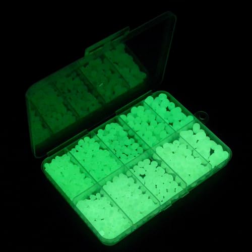 EYEBEADS 650pcs Assorted Luminous Soft Plastic Cylindrical Fishing Beads Glow Green Fishing Bait Eggs