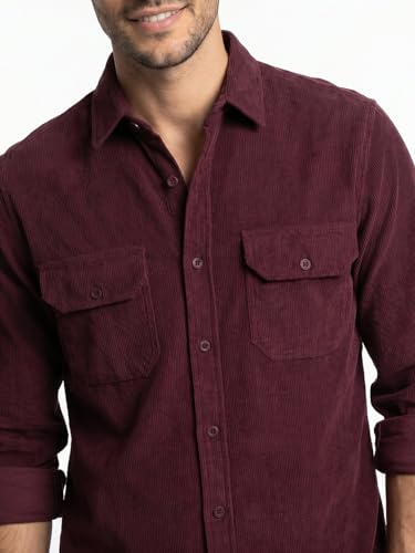 Image of Urbano Fashion Men's Corduroy Full Sleeve Regular Fit Solid Overshirt with Utility Pockets