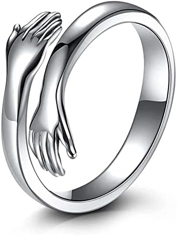 925 Silver HugRing With Light Box | Carved Hand Ring | Love Forever | Adjustable Hand Hug Ring Jewellery For Men's & Women's