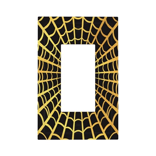 Decorative Outlet Covers Black Background with Golden Spiderweb Spider 1 Gang Rocker Light Switch Cover Plate Single Decora Light Switch Covers Wall Plate Faceplate for Home Decor