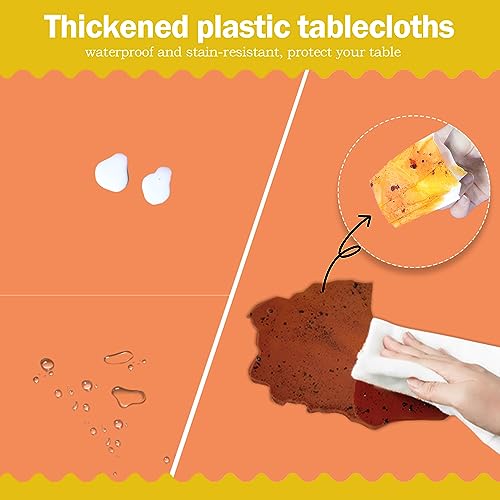 Image of tujol Orange 6 Pack Plastic Table Cloth 54 inch x 108 inch, Disposable Tablecloths Rectangle Table Cover, Plastic Tablecloths for Parties