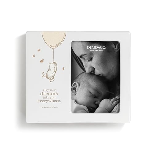 Image of DEMDACO Pooh Classic Yellow Bear, 8.5 x 7.5 Inch, White and Brown, Ceramic Stoneware, Wall or Tabletop Picture Frame, All The Sweetness, Holds a 4 x 6 Photo