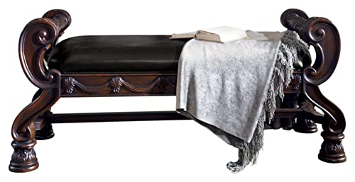 Signature Design by Ashley North Shore Ornate Faux Leather Upholstered Bedroom Bench, Dark Brown