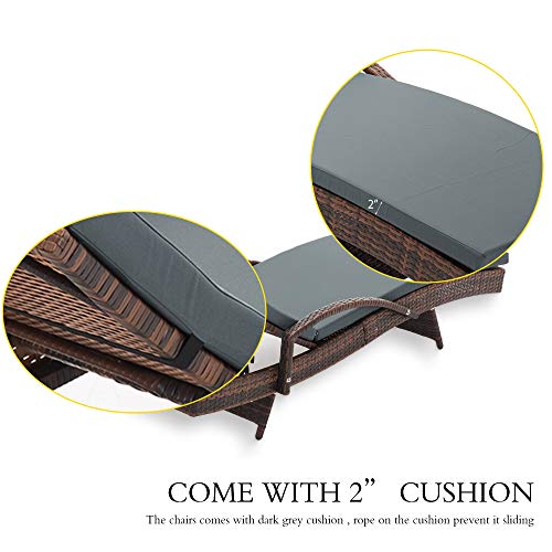 Mcombo Patio Chaise Lounge Chair, Brown Outdoor Pe Wicker Arm Lounge Chair With Adjustable Backrest Resin Rattan Reclining Furniture In Steel Frame(330Lb Weight Capacity) For Pool,Beach 6082-Tybr #TOP4