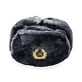 Gray Fur Winter Ushanka Hat with RED STAR Emblem (X-LARGE)