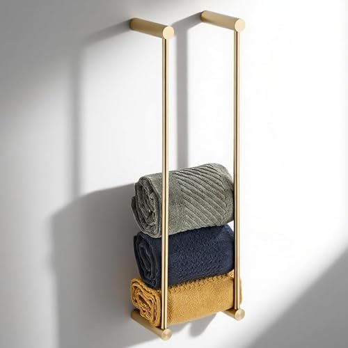 Towel Holder, NEWRAIN Towel Rack Wall Mounted for Bath Rolled Towels Storage for Small Bathroom Organizer, Brushed Gold Stainless Steel Towel Rail