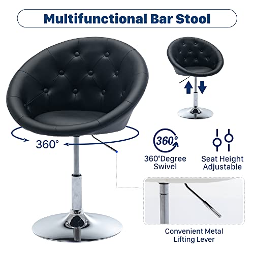 Kcc Swivel Vanity Chair, Height Adjustable Makeup Chair, Tufted Round-Back Chair With Chrome Frame, Modern Accent Chair For Living Room, Makeup Room, Black #TOP2