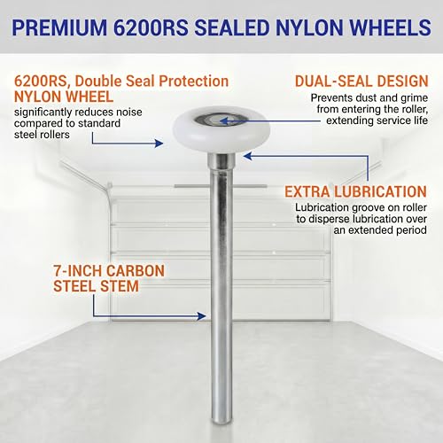 Image of 10 Pack 7 inch Stem 2 inch Sealed Nylon Commercial Garage Door Roller, Ultra Quiet Long-Lasting Durable High Load, Use 6200 Double Seals Precision Bearings for Home&Commercial