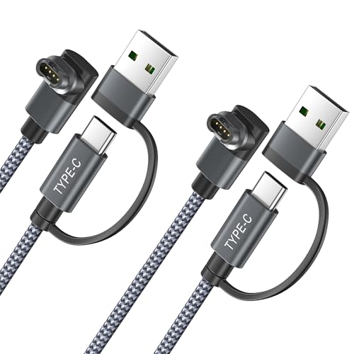 Itramax 2 en 1 Cable de Carga para Garmin Watch 1.8M,Paquete de 2,Cable de Alimentación para Garmin Fenix 8 E 7 7X 7S 6 5 Plus,Forerunner 965 955 265 255 245 165 45,Venu 3,Instinct,Vivoactive 5 4,Swim