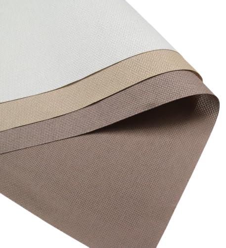 Image of KCS 3 pc of 15 inch x 18 inch(38cmx45cm) 16 Count Cross Stitch Cotton Aida Cloth Needlework Rolled Fabric Box,16CT,Antique White +Coffee+Khaki
