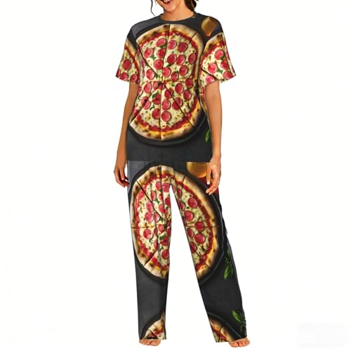 Ensemble pyjama pizza femme doux vêtement de nuit confortable imprimé pour dormir