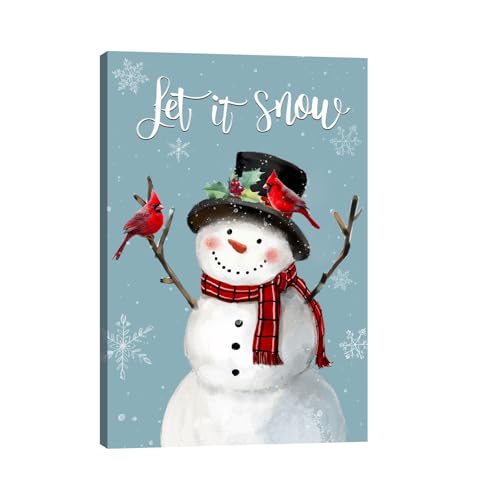 Snowman Decor Christmas Wall Art Canvas: Let It Snow Winter Cardinal Snowflake Pictures Christmas Decorations for Home Indoor Office Xmas Holiday Seas