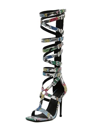 Image of STUPMARY Women Peep Toe Sandals Cut-outs Cross-tied Lace Up High Heeled Gladiator Sandals Zipper Over The Knee Bootie Summer