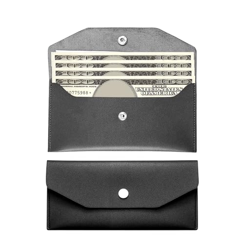 Nolcha Pu Leather Cash Envelope Wallet - Reusable Cash Stuffing Wallet for Men and Women -Black