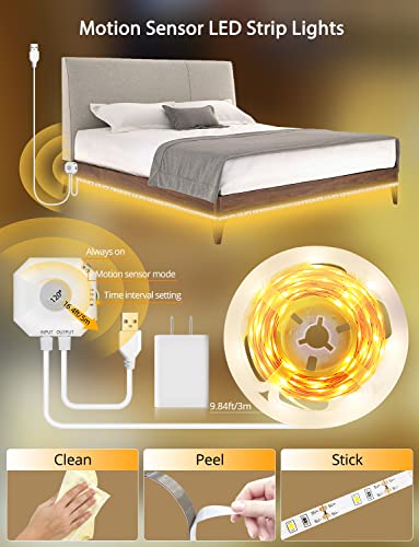 Maticod Motion Sensor Light Indoor Under Bed Lights Under Cabinet Lights, Motion Activated Led Light Strip For Bedroom,Warm White Led Closet Lights Motion Sensored Under Cabinet Lighting No App #TOP4