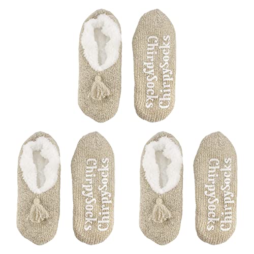 Image of BambooMN Adult Women Super Soft Warm Cozy Fancy Yarn Slippers Non-Slip Lined Socks, Indoor Comfy House Slippers, 3 Pairs