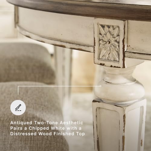 Image of Signature Design by Ashley Realyn Oval Dining Room Extension Table, Seats 6, Antiqued 2-tone Finish, Wood, Distressed White