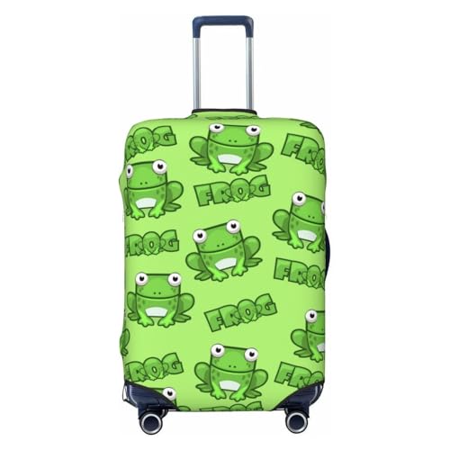 Travel Luggage Cover Suitcase Elastic Washable Stretch Cute Green Square Frogs Suitcase Protector Bag,Anti-Scratch Dust-Proof Double-Sided, Black, Large