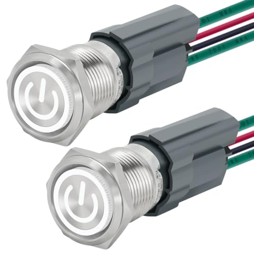 Image of UL Listed 15Amp 16mm Latching Push Button Switch 12V-24V IP67 Waterproof SPST 1NO Stainless Steel with Wire Socket White 2Pcs