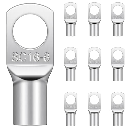 10 Pcs Cable Lugs M8, Hanibos SC16-8 Copper Tube Battery Cable Ends Lugs Battery Terminals Connectors Tinned Copper Crimp Lugs