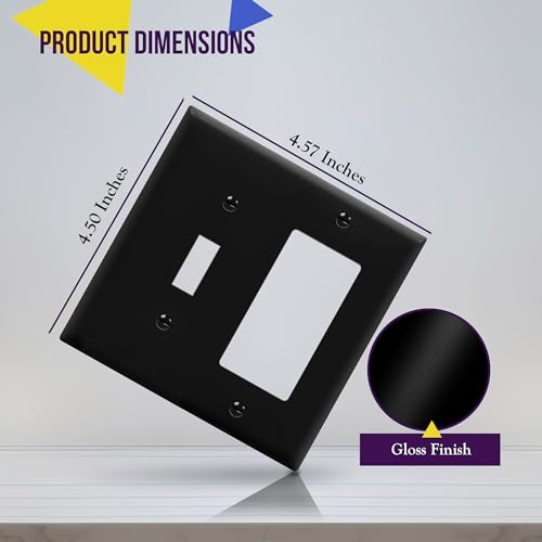 Image of ENERLITES Combination Toggle Light Switch /Decorator Light Switch Plate, Double Switch Wall Plate, Standard Size 2-Gang 4.50 inch x 4.57 inch, Polycarbonate Thermoplastic, 881131-BK, Black, 2 Pack
