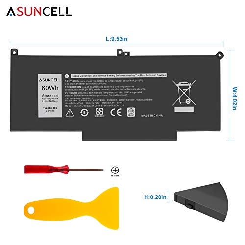 Image of ASUNCELL F3YGT 60Wh 7480 Laptop Battery for Dell Latitude 7490 7390 7280 7290 7380 E7490 12 7000 7290 /13 7000 P29S002 /14 7000 Series P73G P73G001 P73G002 DM3WC