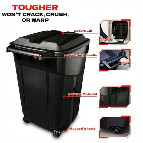 Caneca de basura rectangular 32 galones negra con ruedas miniatura 2