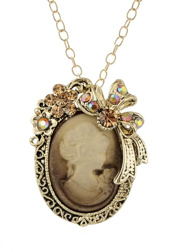 Image of Alilang Vintage Inspired Crystal Rhinestones Victorian Lady Cameo Pendant Necklace Maiden Flower Ribbon Bow Brooch Pin
