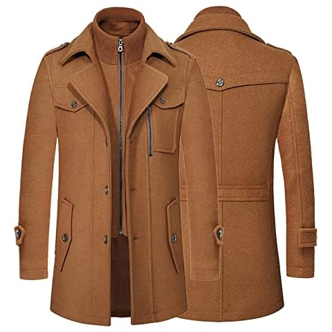 QWENTMTNTY Leather Trench Coat Mens Trench Coat for Men Big and Tall Rain Jackets for Men Men Wool Jacket Notch Lapel Trench Coat Cover