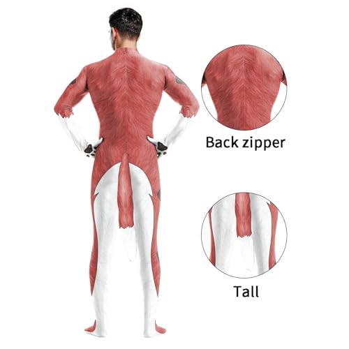 Image of Animal Full Bodysuit for Men Muscle Spandex Jumpsuit Furry Costume with Big Tail for Adult Cosplay Halloween Party
