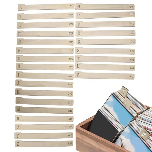Separador para discos de vinilo, estructura de madera con 26 piezas, separadores de alfabeto, para almacenamiento de álbumes, coleccionistas de música