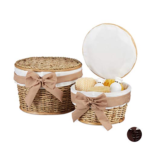 Relaxdays Badkörbchen 2er Set, Aufbewahrung, Korbset mit Deckel,...