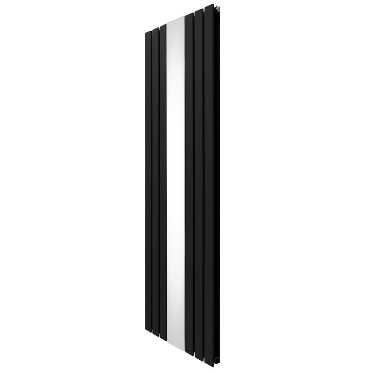 Flat Panel Radiator with Mirror 1800mm x 565mm Modern Designer Double Column Vertical Heater Matt Black Carbon Steel Wall Mounted Kitchen Living Room Cleaning Brush Fixing Kit & Brackets