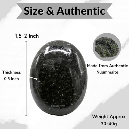 Image of Certified Nuummite Crystal Palm Pebbles Stones for Anxiety Stress Relief Massage - AAA Grade Original Healing Gemstone Agate Palm Stone for Yoga Meditation Spiritual Reiki Feng Shui