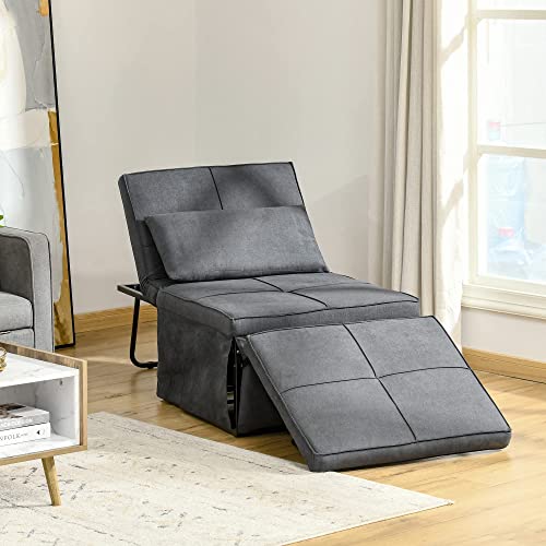Homcom 4-In-1 Multi Function Folding Single Sofa Bed With Retractable Footrest, Convertible Sleeper With Adjustable Backrest For Living Room And Small Spaces, Dark Grey #TOP1