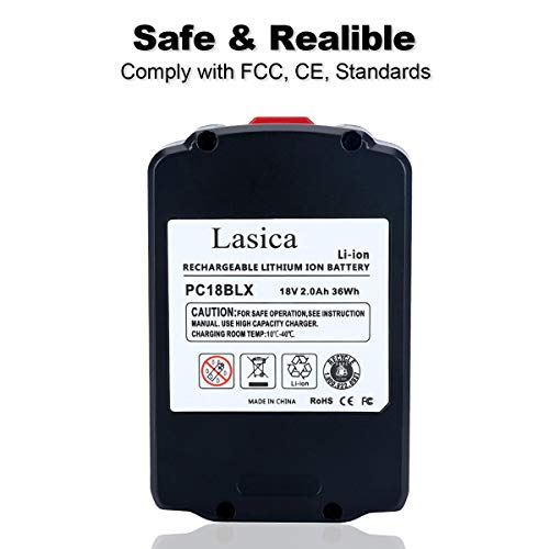 image for Lasica 2 Pack 18V Lithium Ion Battery Replacement for Porter Cable 18V