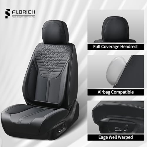 Image of FLORICH Car Seat Covers for Front Seats, Universal Seat Cushion 2 Seats, Car Seat Protector Waterproof, Premium Leather Automotive Seat Covers for Most Cars, Sedans, SUVs, and Trucks-Black