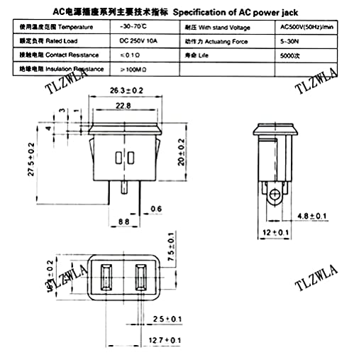 100pcs SP-864 AC 10A/250V 15A/125V US Plug Panel Mount US Outlet Power Socket 2pin Black