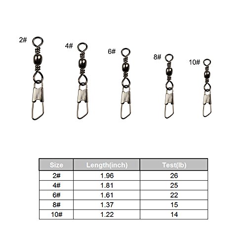 ICE SEA 230pcs/box Barrel Swivel with Safety Snap Fast Rolling Swivel Fishing Line Connector 2# 4# 6# 8# 10# - Thumbnail 2