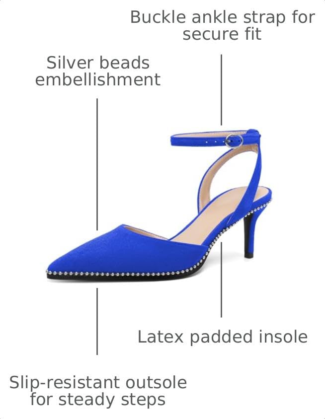 Image of SAMMITOP Kitten Heels for Women Low Heel Closed Toe Ankle Strap Pumps Wedding Party Beaded Dress Shoes 2.4 Inch