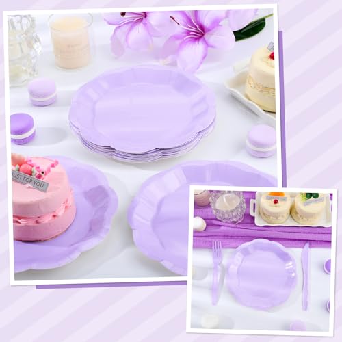 Image of NatNarr 30 Pcs Light Purple Paper Plates, 7 Inch Scalloped Lavender Plates Cute Small Plate Disposable Party Plate for Wedding, Birthday, Baby Shower