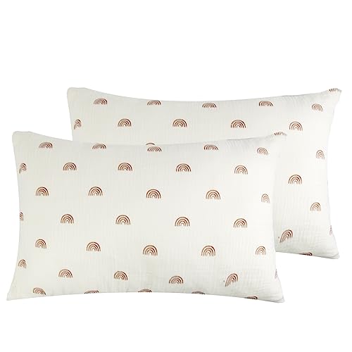 Image of Organic Cotton Muslin Mini Pillowcases with Envelope Design,2 Pack Ultra Breathable Kids Toddler Pillowcases for Boys and Girls- 13 x 18 inches (Rainbow)