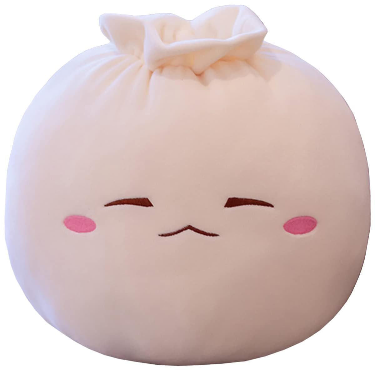 Dumpling Plush Pillow with Cute Features, Stuffed Bun Plush, Funny Food Toy Gifts for Kids Adults(9.8 * 12.2in,Frown)