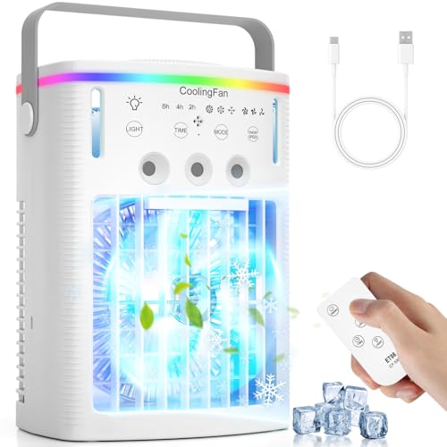 Portable Air Conditioners, 4-in-1 Portable Air Cooling Fan with 1000mL Tank, 3 Speeds & Remote -...